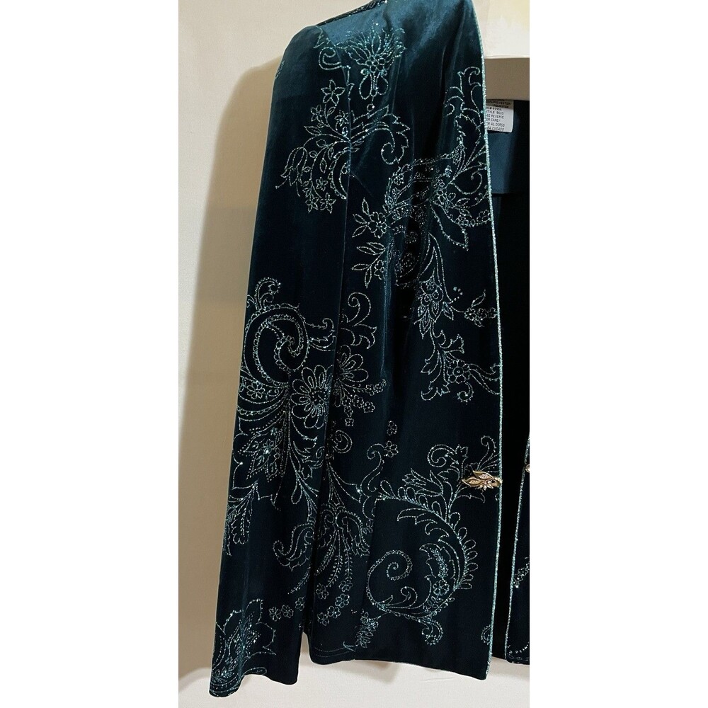 Velvet green glitter 2 pc dress & Jacket grandma mom formal Wedding Bling LN - Picture 4 of 12